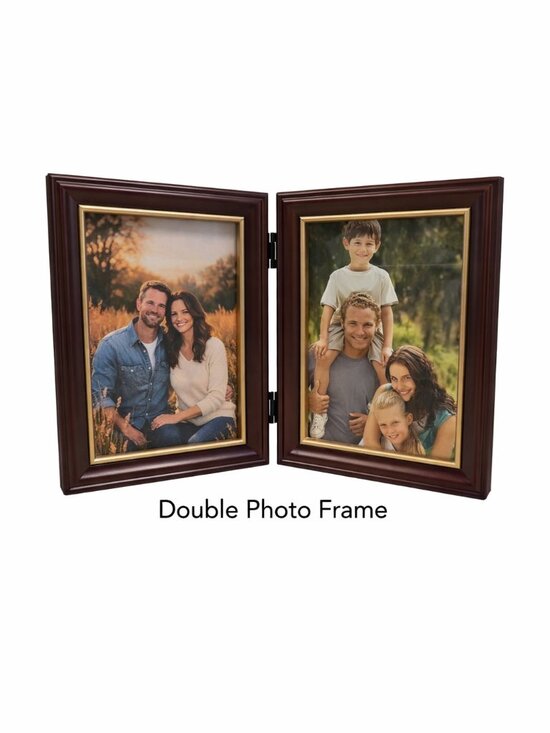 Other - Mahogany Double Photo Frame with Gold Accent for 4 x 6 photos, EUC